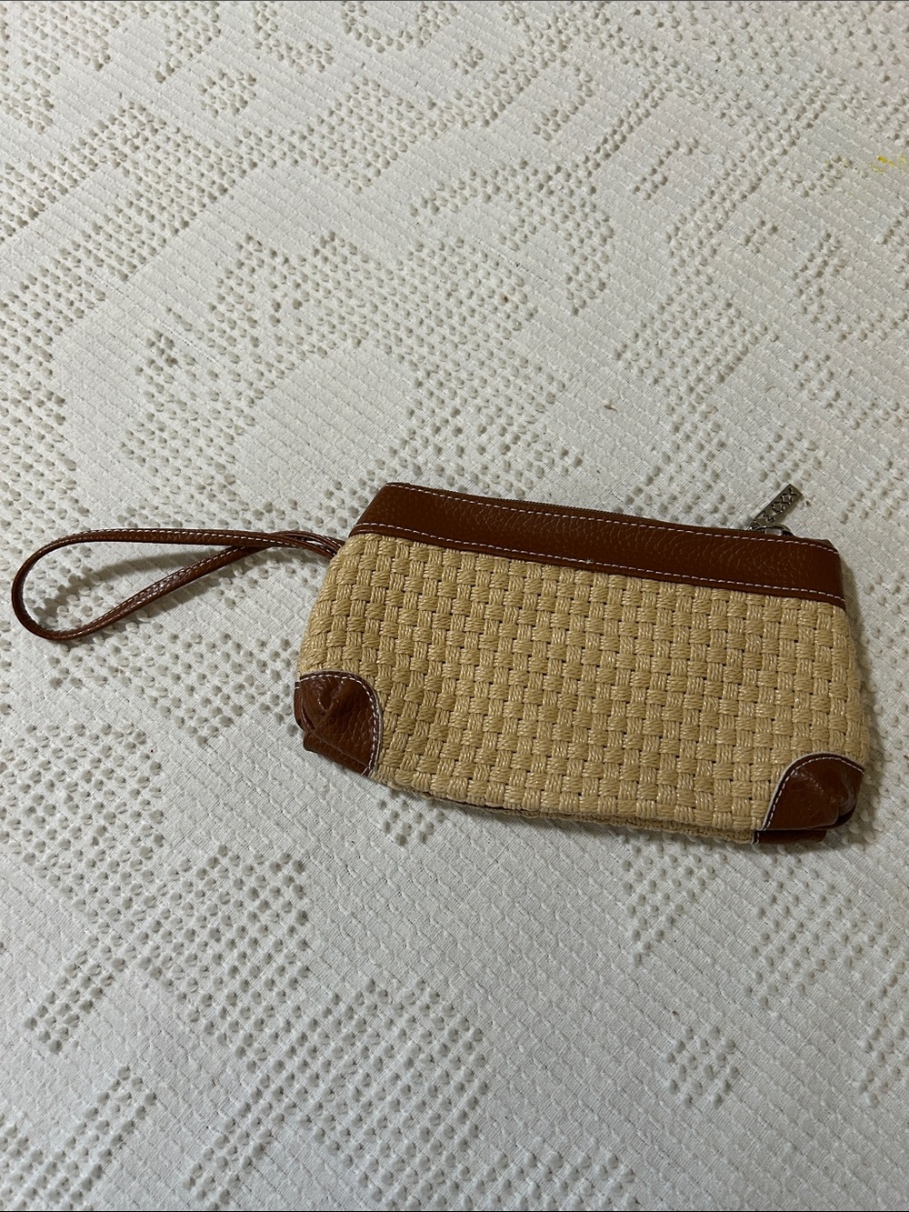 MAXX Woven Straw look Wristlet Clutch in Tan and Brown